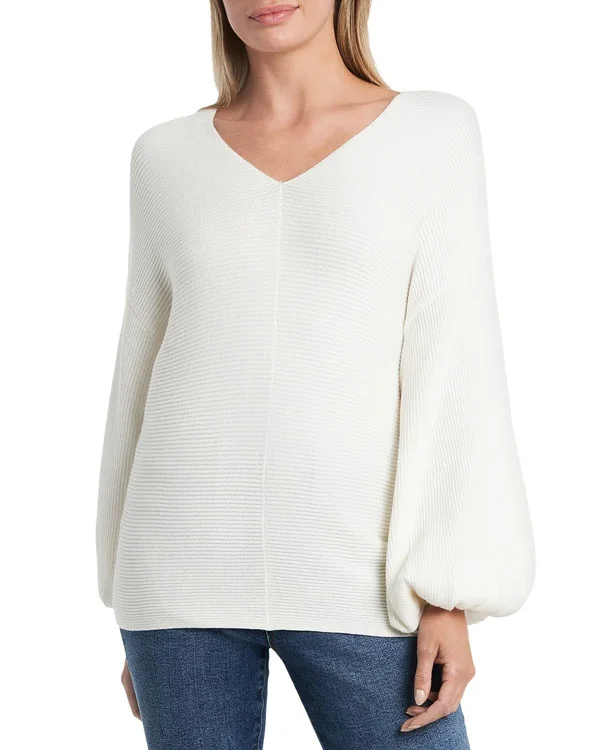 1.State Women's Bubble Sleeve Sweater - White - Size Xxs