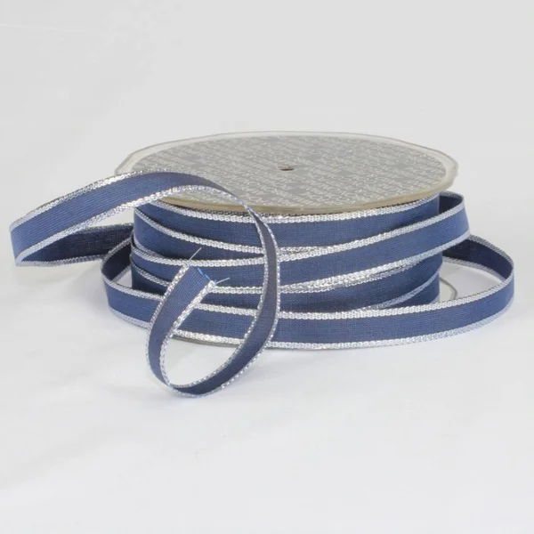 Navy Blue and Silver French Wired Craft Ribbon 0.25x22 x 108 Yards