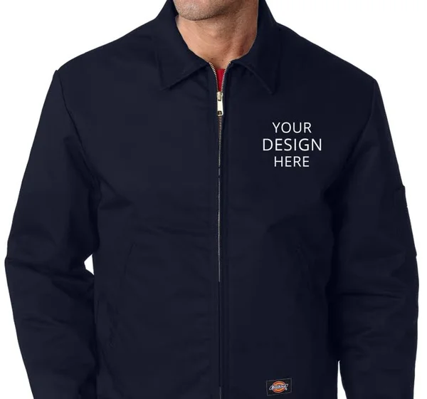 Custom Embroidered Dickies Men's Lined Eisenhower Jacket, Size: L, Dark Navy