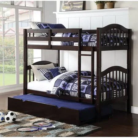 Harriet Bee Dwaine Panel Twin Over Twin Bunk Bed with Trundle, Size: Large, Brown
