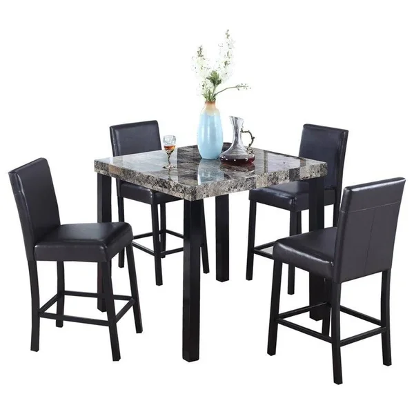 Best Master Melissa Wood and Faux Marble Counter Height Table in Black