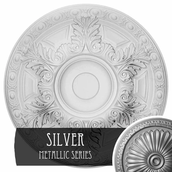 23 1/2 inchod x 2 3/4 inchp Granada Ceiling Medallion (Fits Canopies Up to 7 1/8 inch) - Hand-Painted Silver