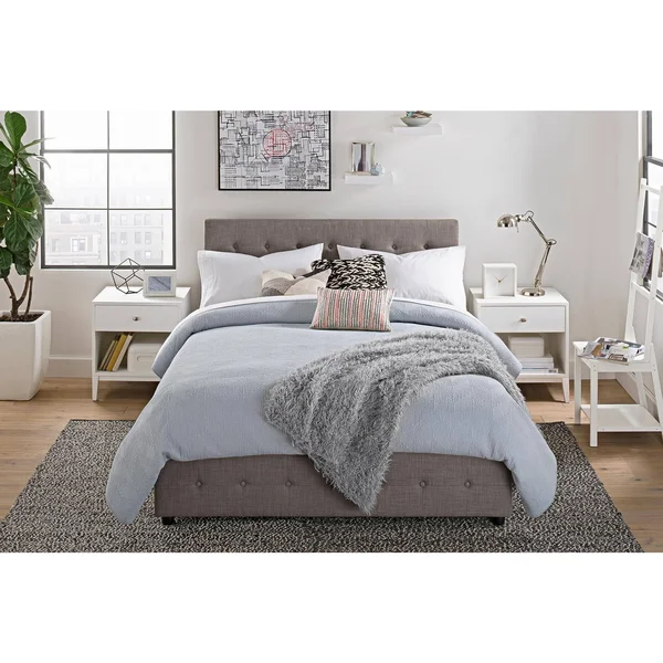 DHP Cambridge Linen Upholstered Storage Bed, Gray, Full