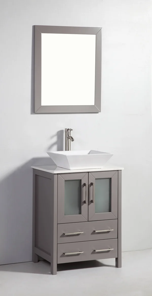 Legion Furniture WA7824LG 24x22 Light Grey Solid Wood Sink Vanity with Mirror