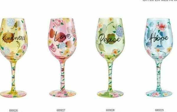 Designs by Lolita 2021 Wine Glass Set of 4 - Kindness - Love, Peace, Hope 15 oz