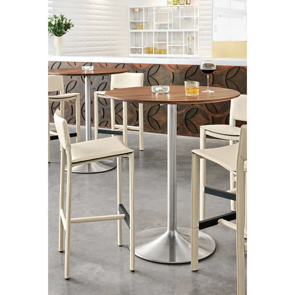 Room & Board - Modern Aria Round Bar Table 42 Diameter 42h in White, White MDF Top w/ Stainless Steel Frame Base