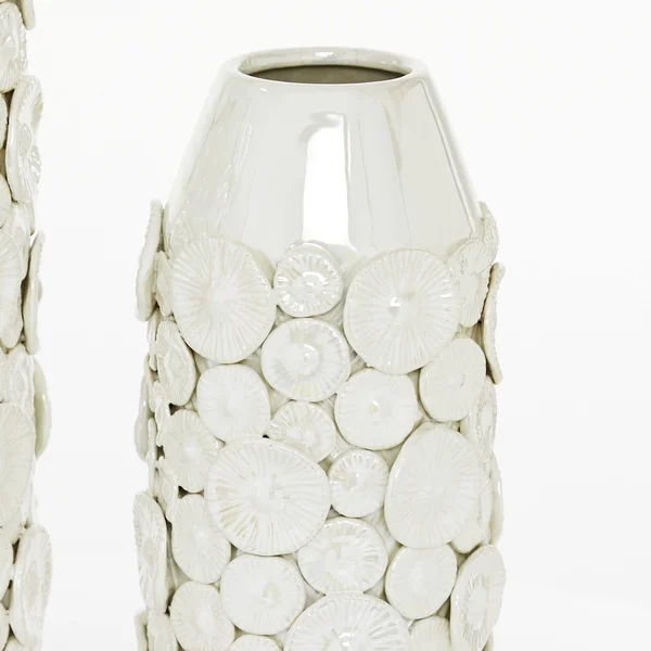 Set of 2 White Stoneware Modern Vase - 23