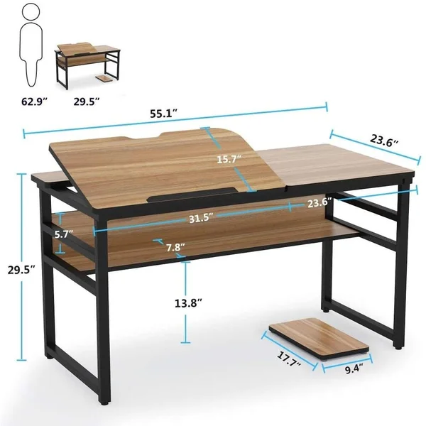 Tribesigns 55 Inches Drafting/Drawing/Painting Desk with Adjustable Tiltable Tabletop, Computer Desk - Black