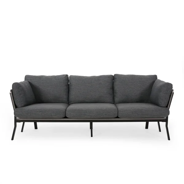 Christopher Knight Home Abigail Mid-Century Modern 3 Seater Wood Frame Sofa - Charcoal, Gray, Black