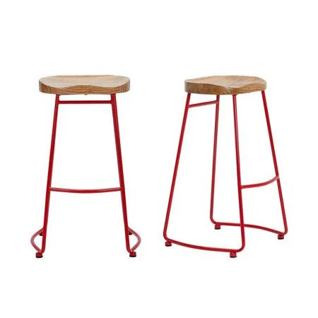 StyleWell Ruby Red Metal Backless Bar Stool with Wood Seat (Set of 2) (18.5 in. W x 29.52 in. H)
