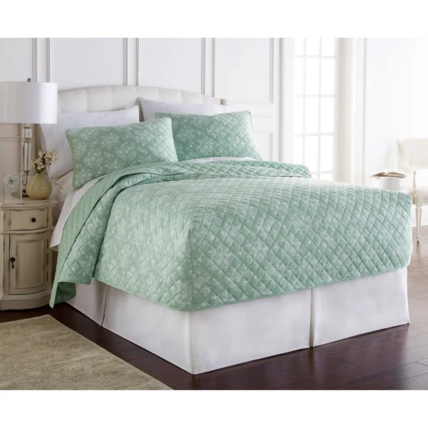 Micro Flannel Toile Celadon Fitted Quilt Set Twin Celadon
