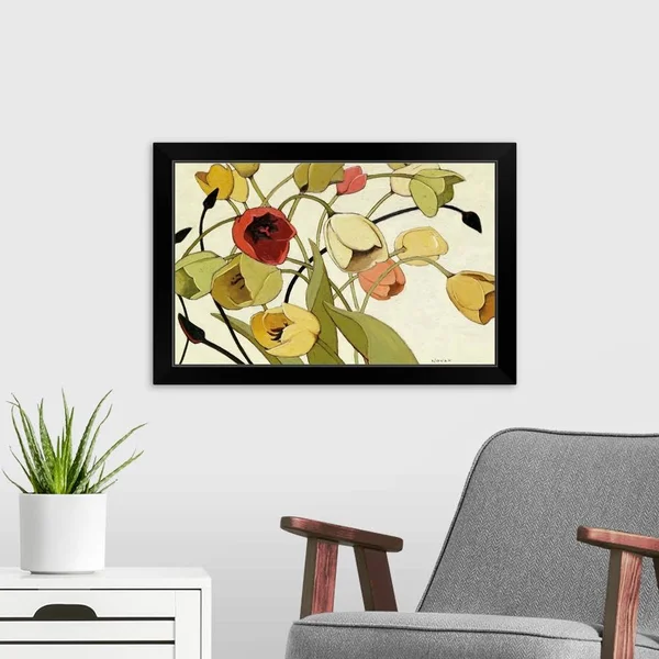 Tulip Toss - Black Framed Wall Art, 24x16, Great Big Canvas