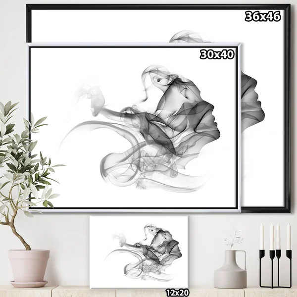 Designart & Woman and Smoke Double Exposure & Portrait Framed Canvas Art Print, Size: 46 inch x 36 inch