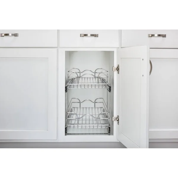 Rev-A-Shelf 5WB2-0922CR-1 9 x 22 in Two-Tier Kitchen Storage Wire Basket, Chrome