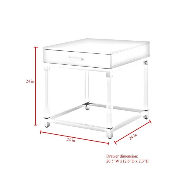 Alvaro High Gloss End Table with Acrylic Legs and Metal Base - Black-Gold
