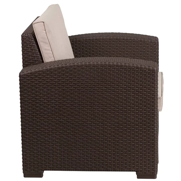 Chocolate Brown Faux Rattan - Chair with All-Weather Beige Cushion