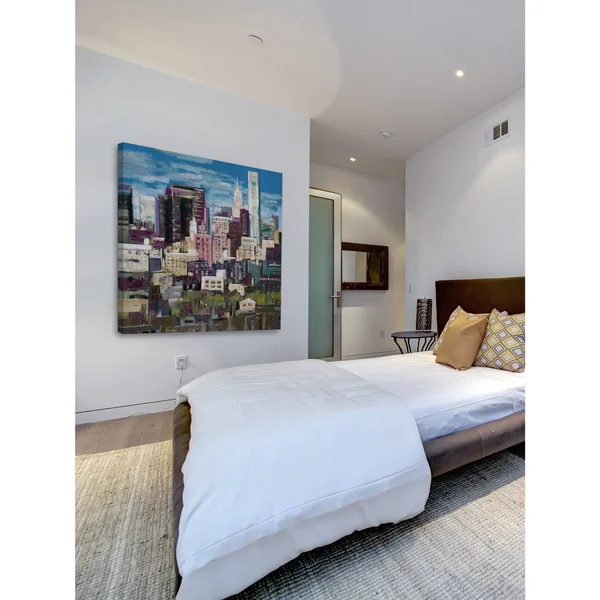 Skyline New York City 2 inch Painting Print on Wrapped Canvas - Blue