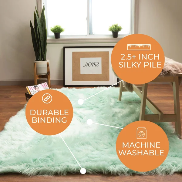 Serene Faux Sheepskin Shaped Rug in Mint Green4' x 6' Sheepskin