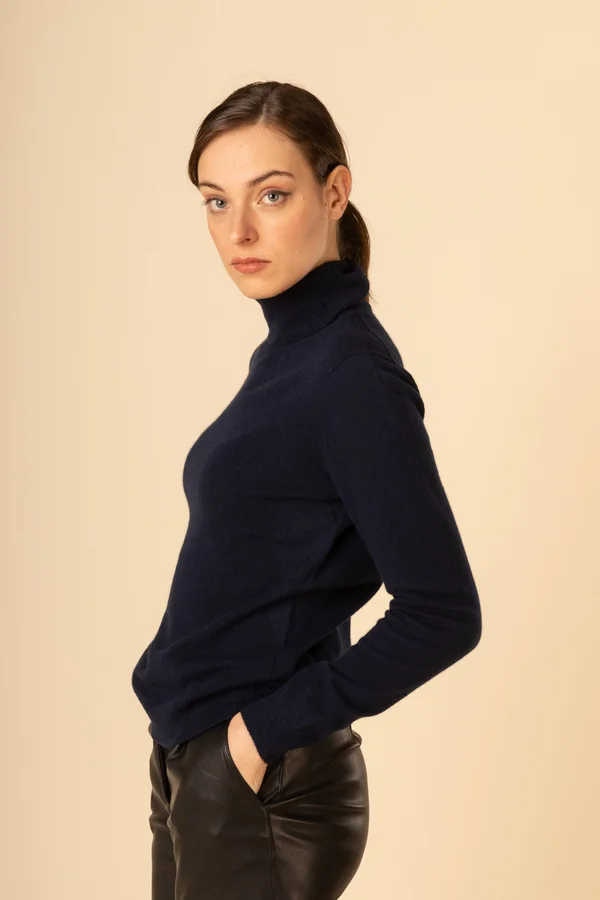 Women's Cashmere Classic Turtleneck Blue - Gobi Cashmere - XL, Navy, WK05-1479