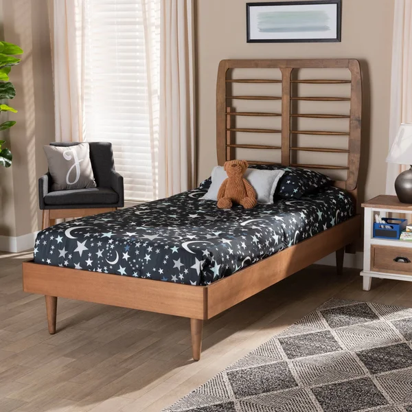 Baxton Studio Rayna Mid-Century Modern Walnut Brown Finished Wood Twin Size Platform Bed