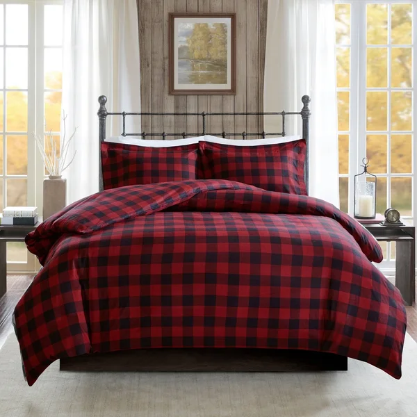 Woolrich - Flannel Check Print Cotton Duvet Cover Set - Black/Tan - King/Cal King