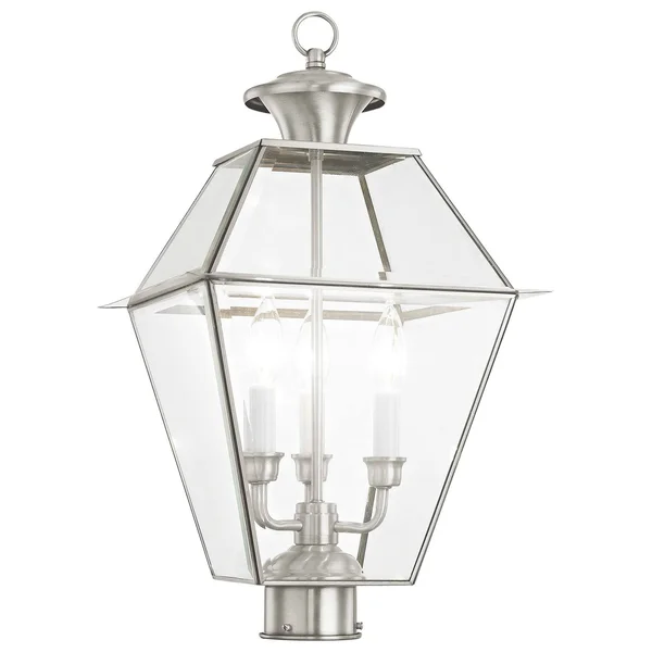 Livex Lighting Westover 3 Light Brushed Nickel Outdoor Post Top Lantern 2384-91