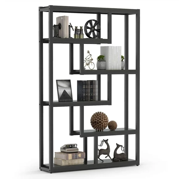 6-Tier Bookshelf - Modern Etagere Bookcase, Storage and Display Shelves - Brown