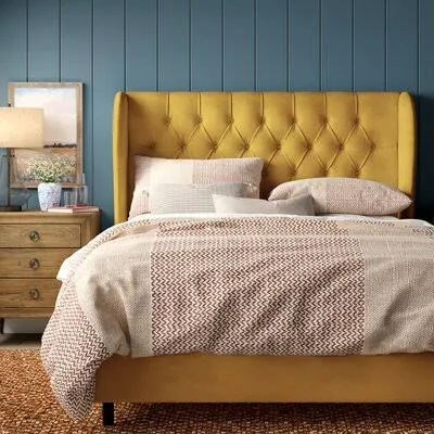 Alcantara Diamond Tufted Upholstered Standard Bed Willa Arlo Interiors Size: California King - Color: Velvet Canary