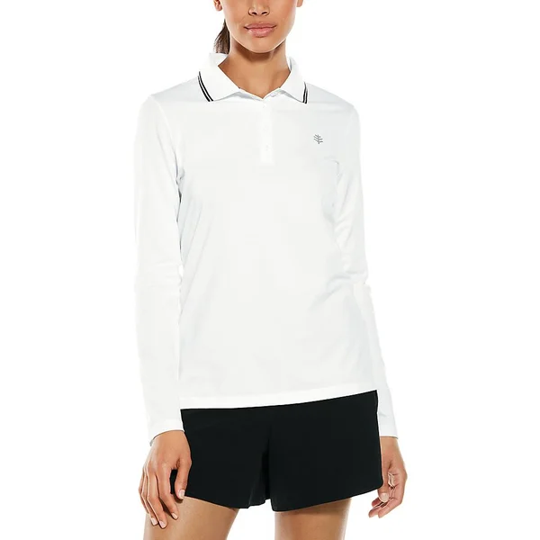 Coolibar Women's Long Sleeve Golf Polo - Sun Protective Clothing For Women, White, Large