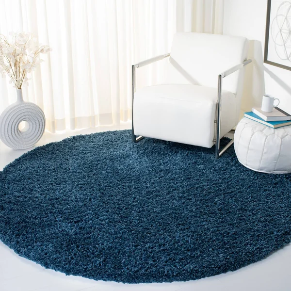 Safavieh August Sophia Solid Plush Shag Area Rug, Navy, 6&7 inch x 6&7 inch Round