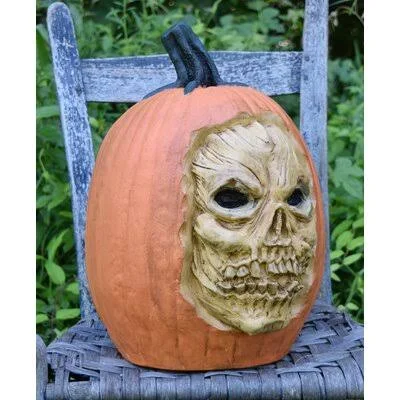 The Holiday Aisle Carved Skull Pumpkin, Orange
