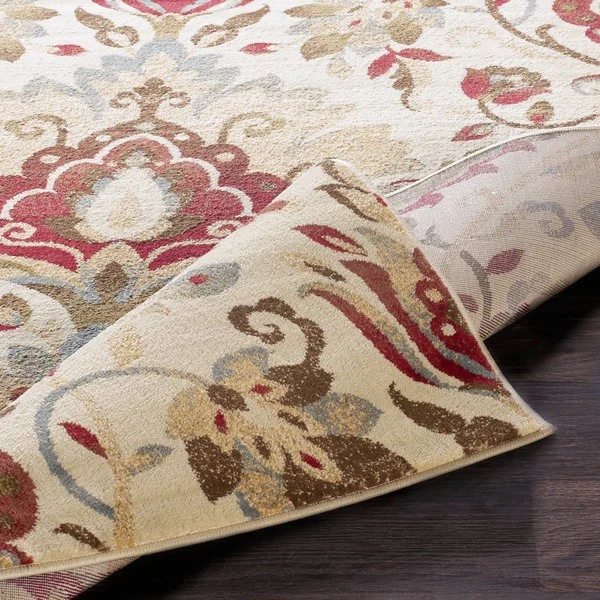 Traditional RLY Medium Pile Dark Red Turkish Polypropylene Floral Rug