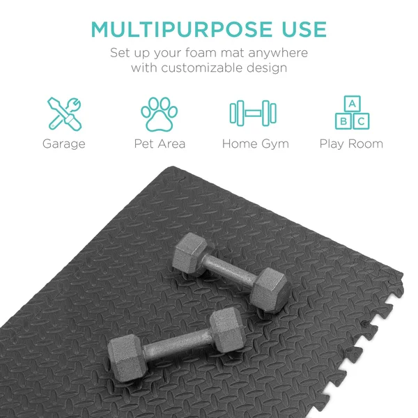 Best Choice Products 96 Sq. ft. Puzzle Exercise Mat - 24-Piece 2x2ft Eva Foam Interlocking Tiles, 3/8in Thick - Gray