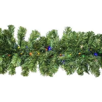 9' Pine LED Pre-Lit Garland with 100 Lights The Holiday Aisle Lighting: Blue/Orange