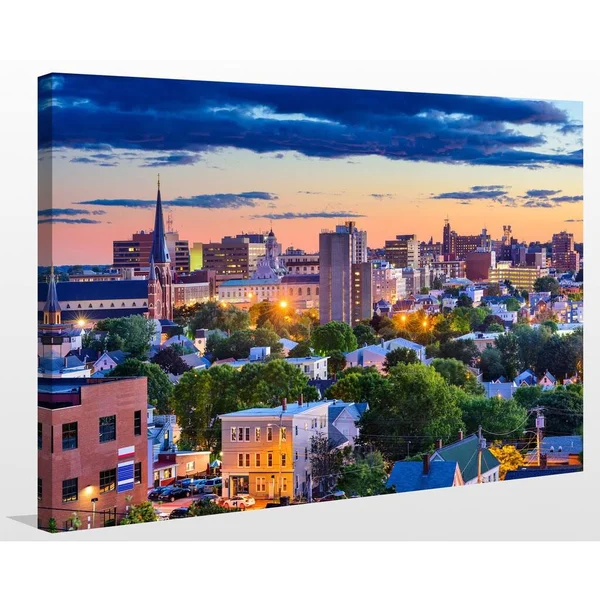 Picture Perfect International Portland, Maine, USA Downtown Skyline Giclee Print Canvas Wall Art, 30 Inches x 40 Inches x 1.5 In