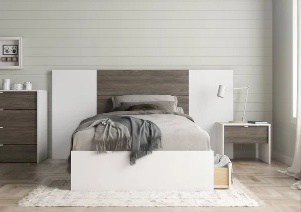 Shift 4 Piece Twin Size Bedroom Set in Bark Grey and White - Nexera 402643