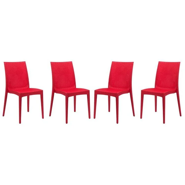 LeisureMod Weave Design Mace Indoor - Outdoor Dining Chair Red