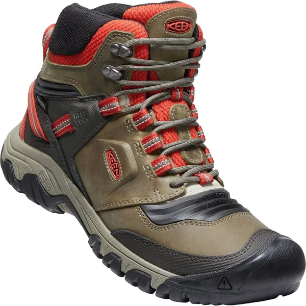 Keen Men's Ridge Flex Mid Waterproof Boot - 12 Wide - Dark Olive, Ketchup
