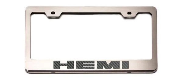ACC 152024-SBLK Brushed License Plate Frame with Black Solid Hemi Logo