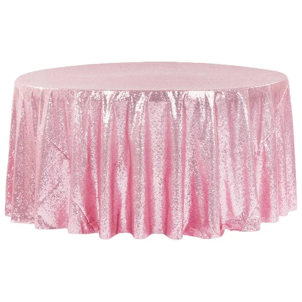 Glitz Sequins Round Tablecloth in Pink Size: 120 in - Wedding, Event, Wholesale by CV Linens