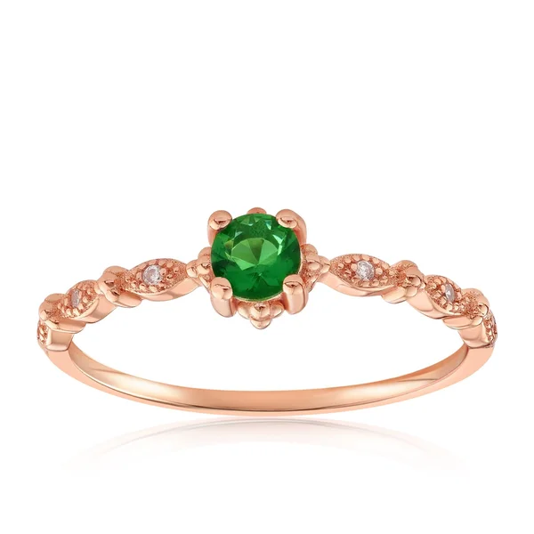 18K Ladies Vintage Stackable Topaz/Emerald Ring with CZ Accents - 12, Green, 18K Rose Gold Vermeil