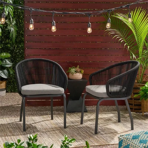Noble House Kriday Outdoor Modern Club Chair - Set of 2, Black and Gray