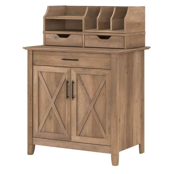 Bush Furniture Key West Secretary Desk with Storage and Desktop Organizers, Dark Gray Hickory