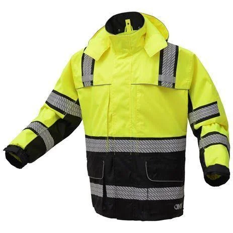 Onyx Class 3 Rip Stop Hi Vis Rain Coat with Teflon Coating Black - 4X-Large/5X-Large