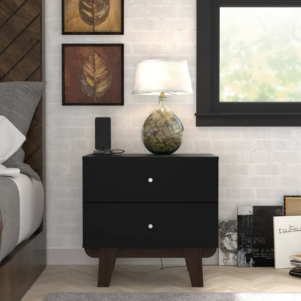 Living Essentials by Hillsdale Kincaid Wood 2 Drawer Nightstand - Matte Black/Weathered Walnut - 2-Drawer