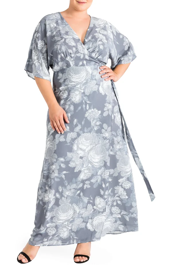 Standards & Practices Plus Size Olivia Floral Kimono Wrap Maxi Dress