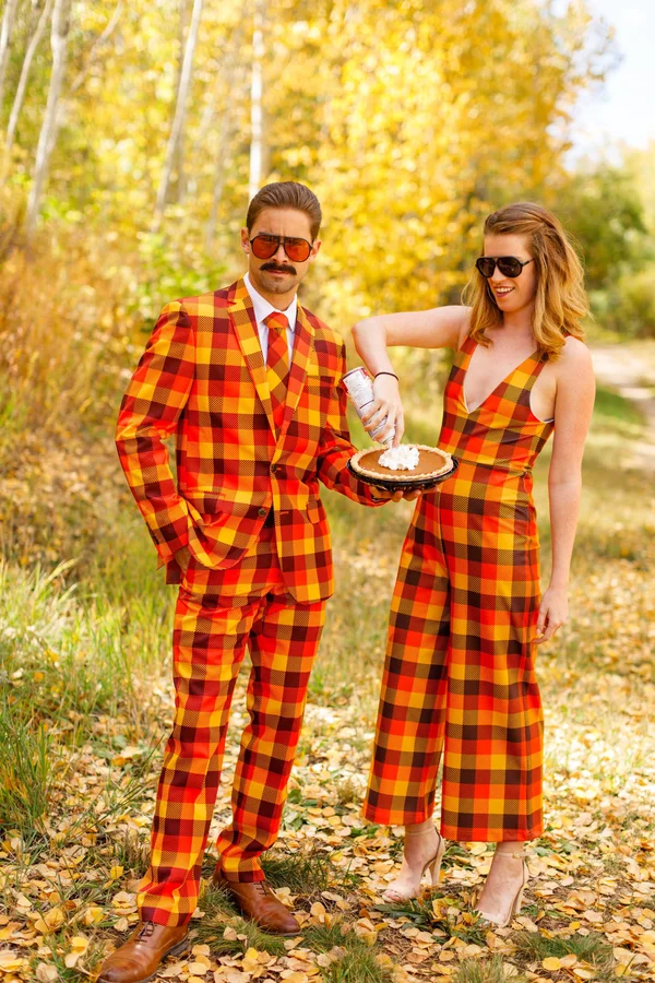 that 70s Suit, Thanksgiving Plaid Suit, Size 36, Orange, Shinesty