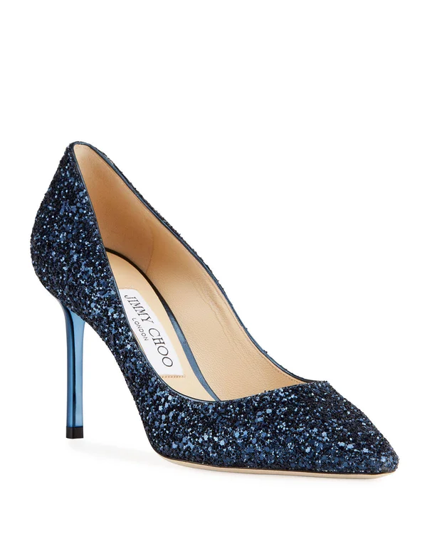 Jimmy Choo Romy 85mm Glitter Pumps - Blue, Women's, 36.5eu