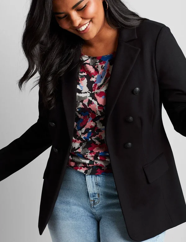 Plus Size Women's Bryant Blazer - Faux Double Breasted Ponte - Size: 20, Black, Lane Bryant