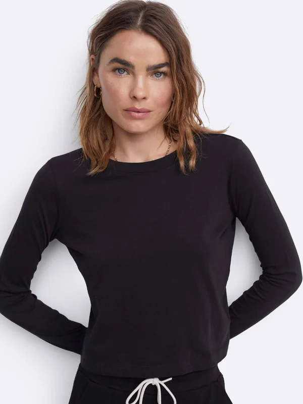 Organic Cotton Long Sleeve Crop Tee Jet Black - M